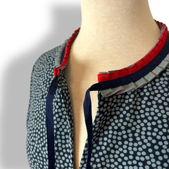 Boden Lara Pleat Detail Dress Navy Polka Dot 10P Above Knee NWOT Red Gray Blue - Picture 5 of 10